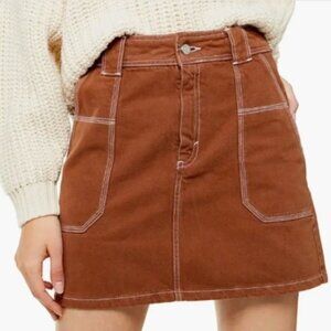 TopShop Toffee Brown Cargo Utility Stitched Cotton Mini Skirt Size 6